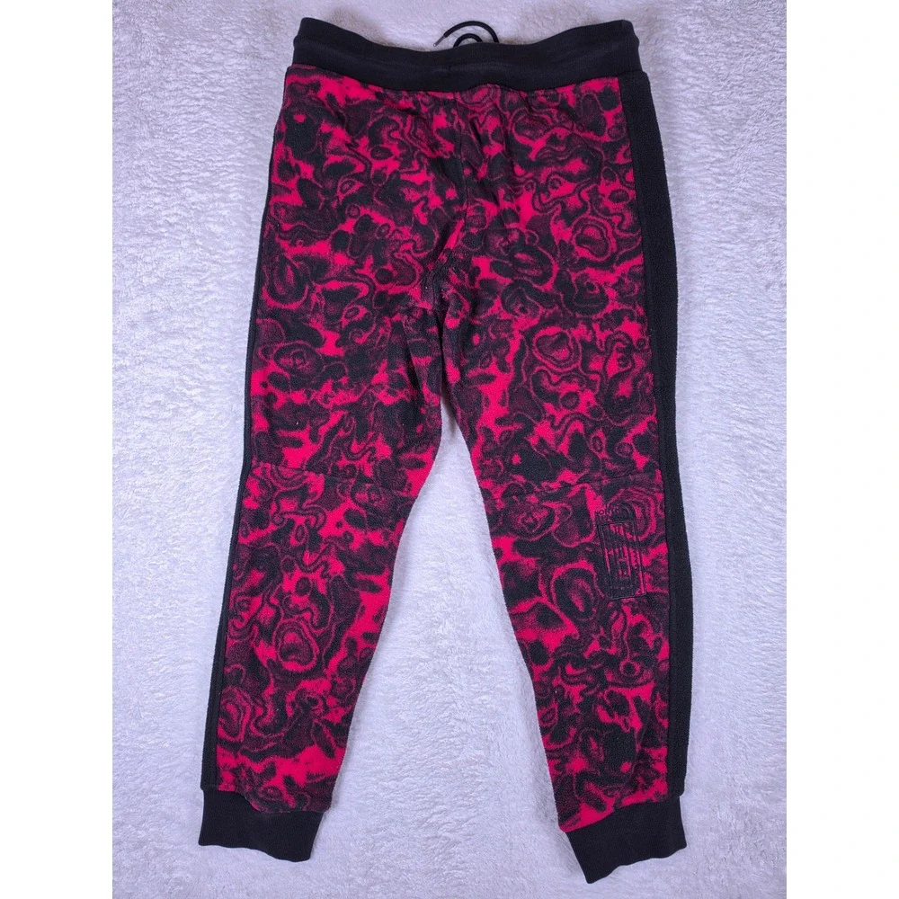The North Face Rage Mens M Red Nylon Fleece Joggers Swirl Print Pants